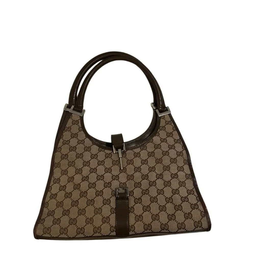 Gucci Brown and Tan Signature Jackie Hobo Bag (missing lock)